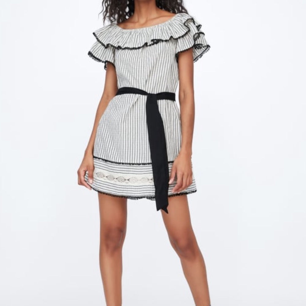Zara Belted Ruffle Dress